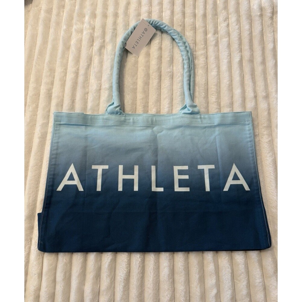 Athleta Blue Light Blue Ombré Cotton Logo Accent Women's Tote Bag